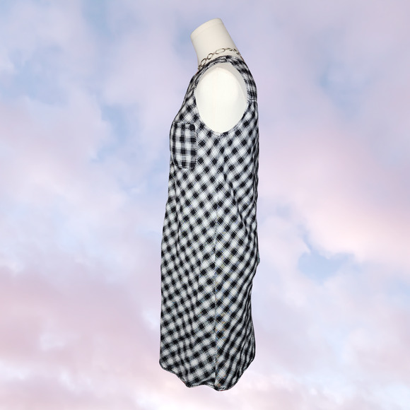 Max Studio Black White Check Plaid Grunge Coquette Whimsi Button Up Tank Dress - Picture 4 of 6